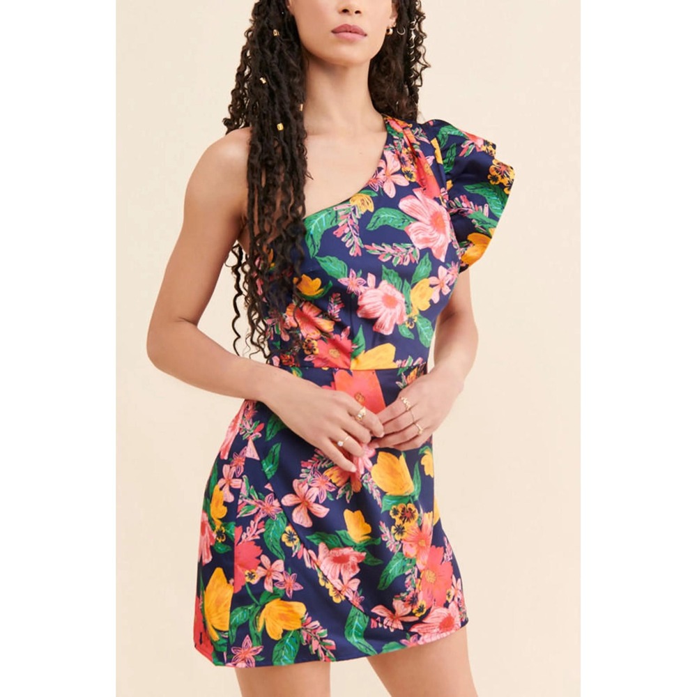 Finders Keepers Coco Cabana Mini Dress Size 10 Navy Floral Tropical Resort Beach